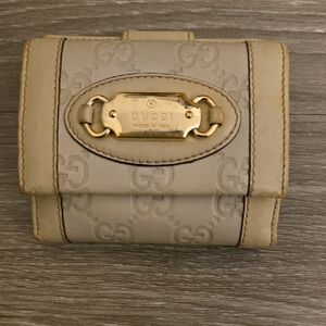 Gucci Beige Key & Card Holder with Gold Accents